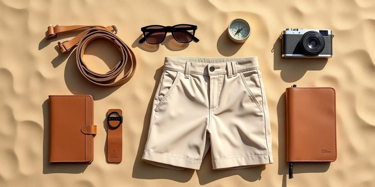 Essential desert safari gear spread across a sandy surface